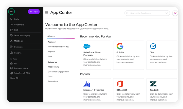 Screen grab of the App Center interface